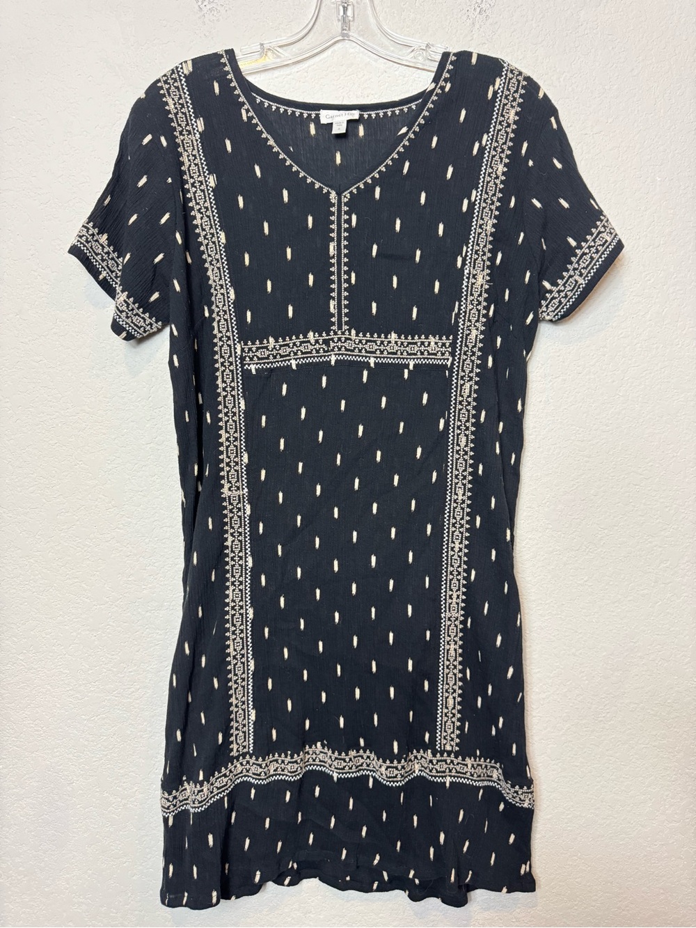 Garnet Hill 100% Organic Cotton Black Embroidered Boho Mini Dress Boho Women’s 6